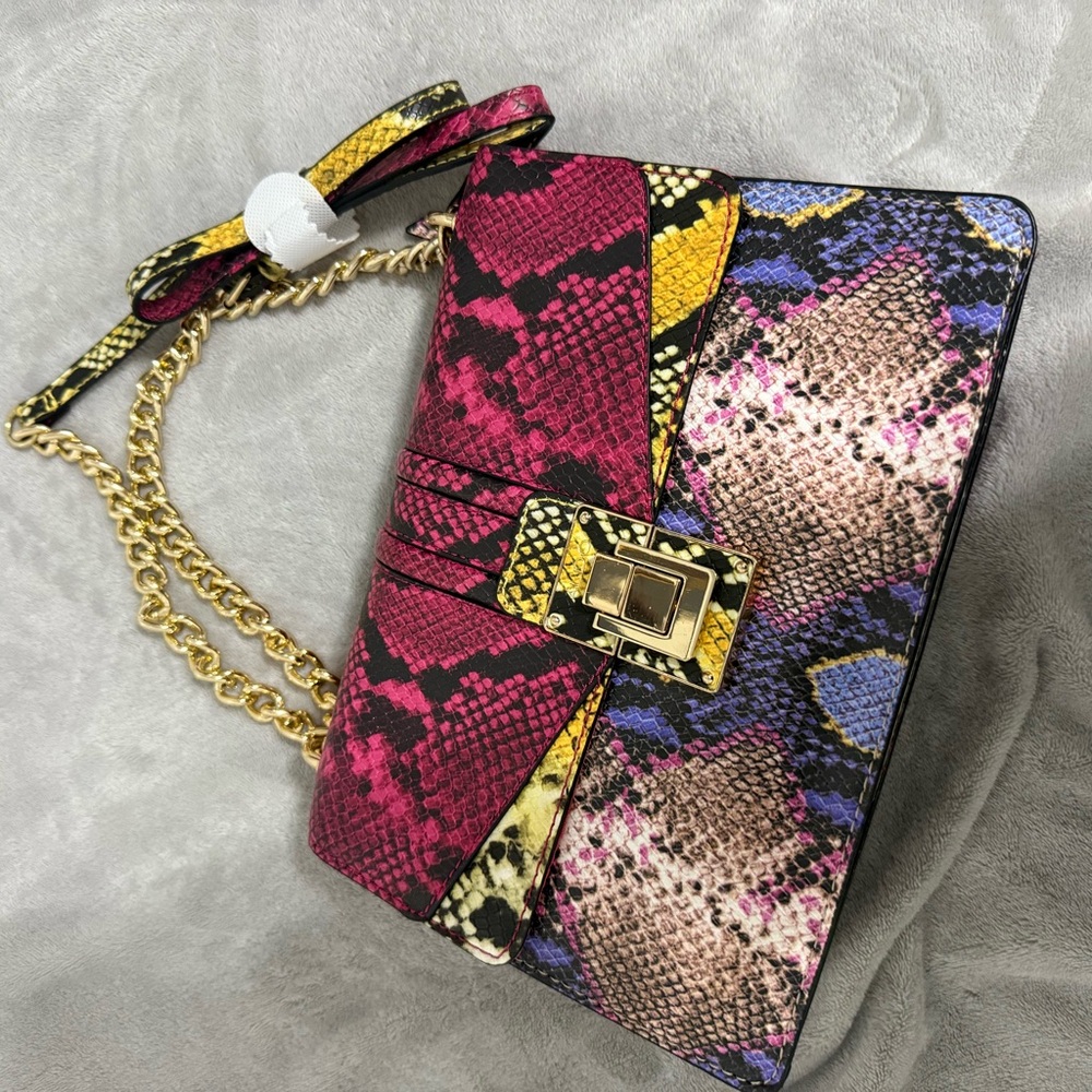 Aldo Vibrant Snakeskin Clutch with Gold Chain